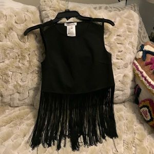 BCBG xs Black Fringe crop top